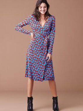 Diane Von Furstenberg Julian Silk Jersey Printed Long Sleeve Wrap Dress